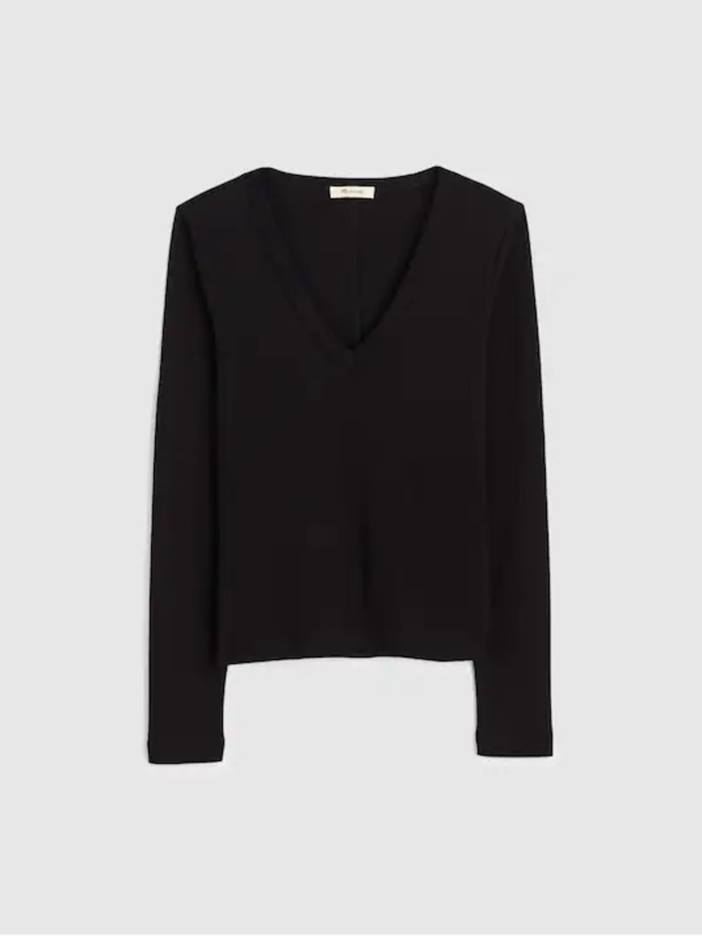 Madewell The '90s V-Neck Long-Sleeve Tee in Compact Cotton in Black NWT